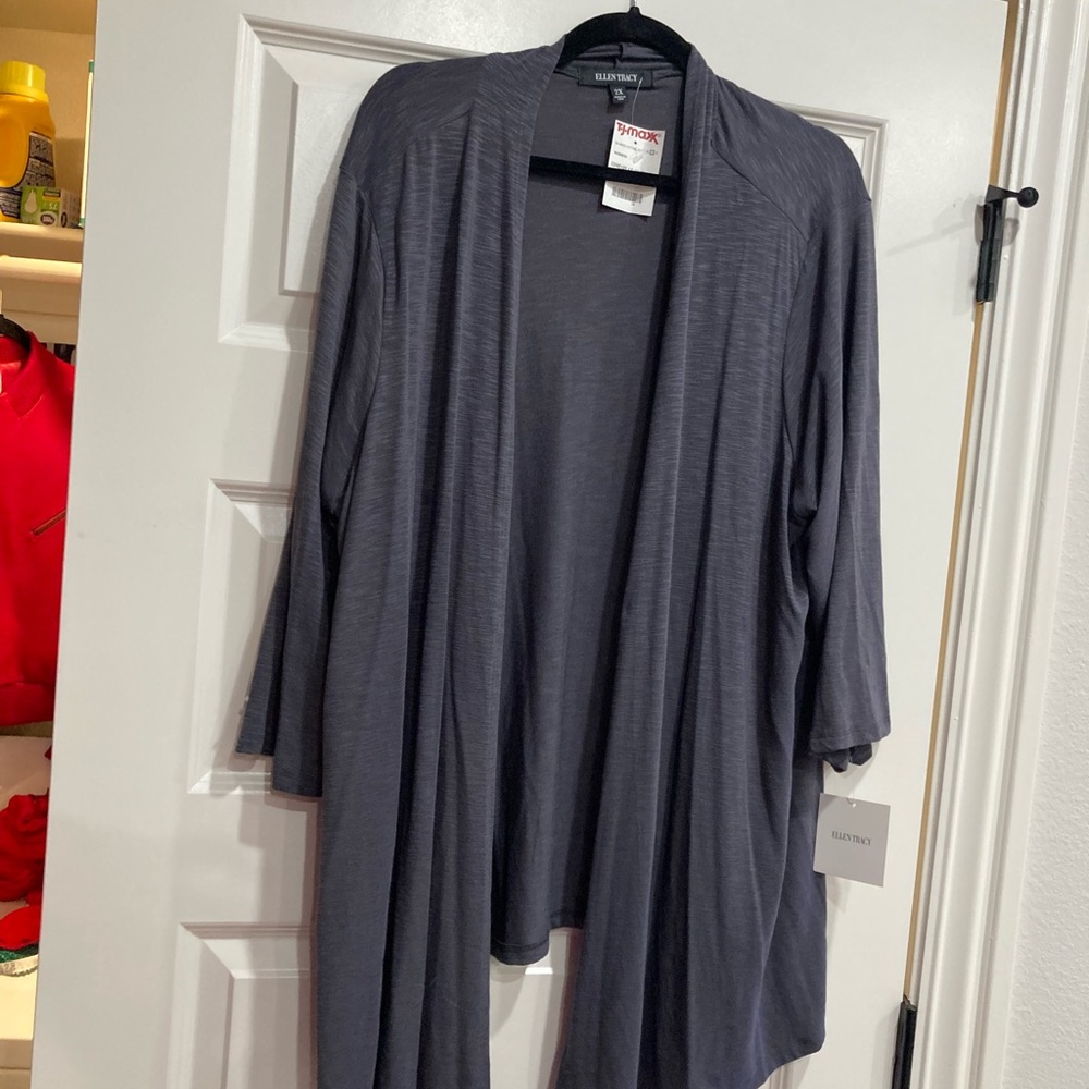 Ellen Tracy Heather Gray Open Cardigan